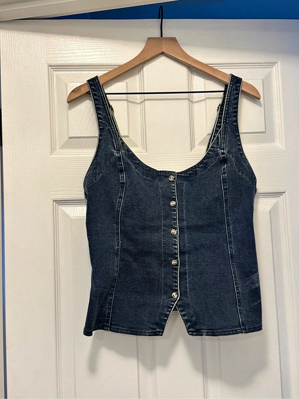 Free People Denim Button Front Tank Top in Blue Like New